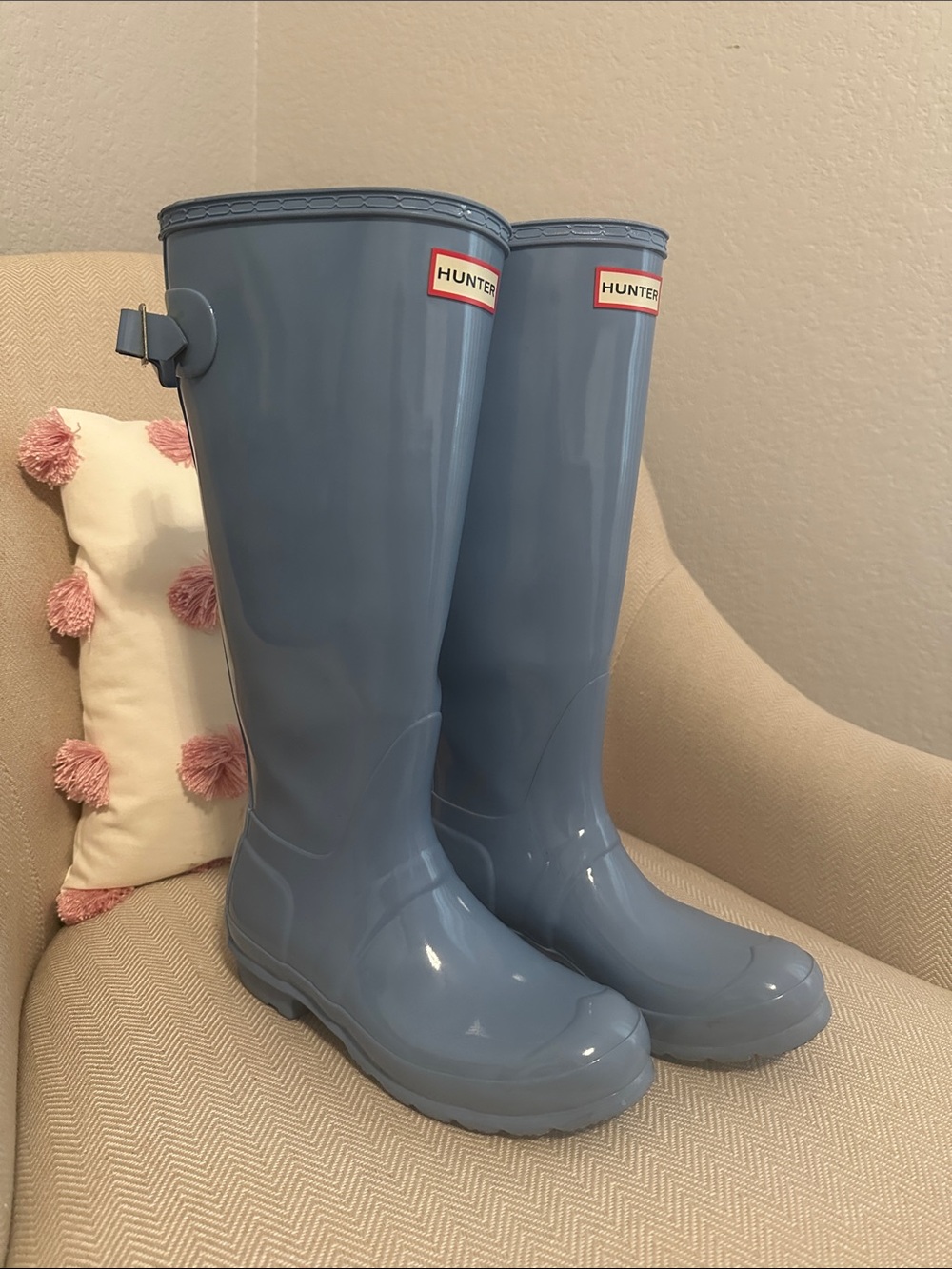 Hunter Glossy Tall Rain Boots in Slate Blue